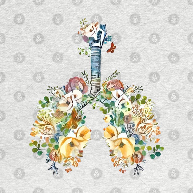 Lungs with wild flowers watercolor shades of jellow, green and sand by Collagedream